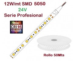 Tira LED Flexible 24V 12W/mt 60 Led/mt SMD 5050 IP20 Serie Profesional IRC >95, Rollo 50 mts